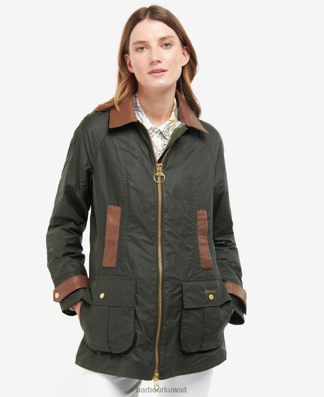 Barbour نحيف سترة مشمع خرزة فاخرة H2VVL1387 ملابس أرشيف زيتون / عتيق