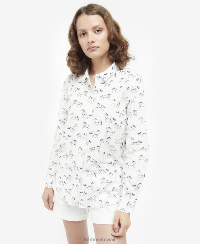 Barbour نحيف قميص سفاري H2VVL1607 ملابس سحابة / طباعة متعددة الكلاب