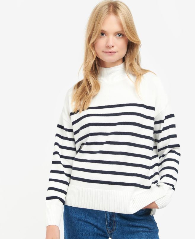 Barbour نحيف بلوفر محبوك من اللؤلؤ H2VVL1933 ملابس مخطط ecru