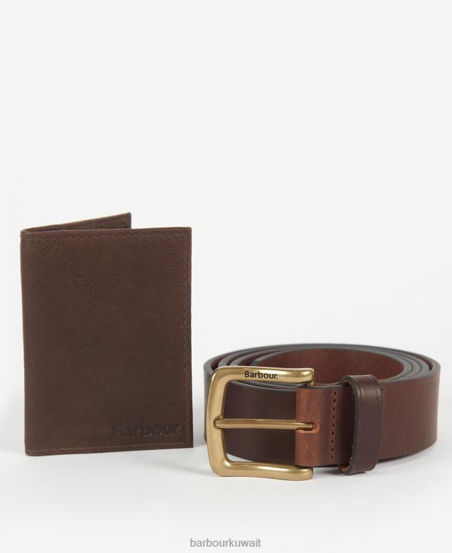 Barbour رجال مجموعة هايدون للمحفظة والحزام H2VVL2222 مُكَمِّلات بني غامق