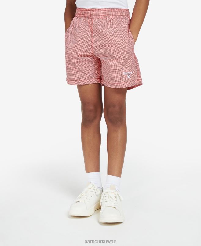 Barbour أولاد شورت السباحة القماش القطني H2VVL2511 ملابس أحمر كلاسيكي