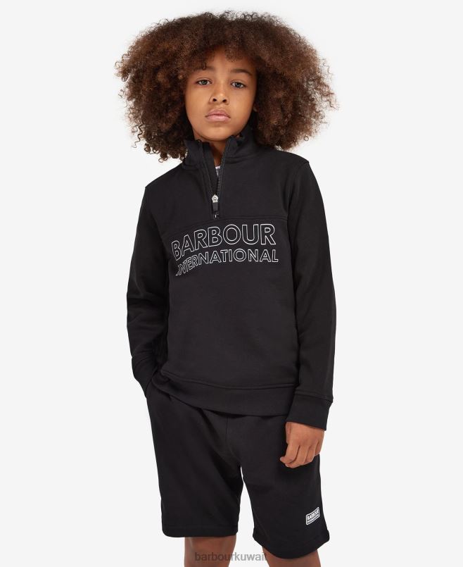 Barbour أولاد طقم شورت وسويت شيرت بنصف سحاب H2VVL2536 ملابس أسود كلاسيكي