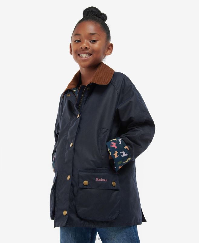 Barbour فتيات سترة مشمعة من الجوزة H2VVL2543 ملابس أرشيف الزيتون/الزهور الرجعية