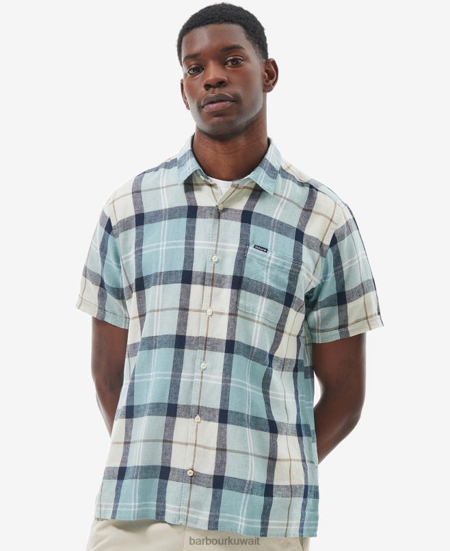 Barbour رجال كروفت قميص صيفي بأكمام قصيرة H2VVL289 ملابس الترتان الأزرق الطباشير