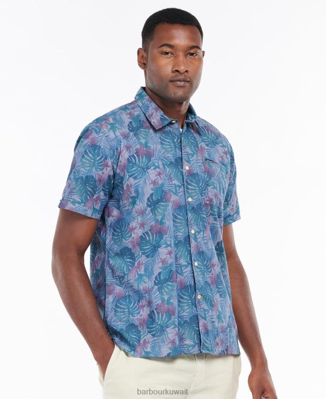 Barbour رجال قميص دنفورد صيفي بأكمام قصيرة H2VVL330 ملابس شامبراي أزرق