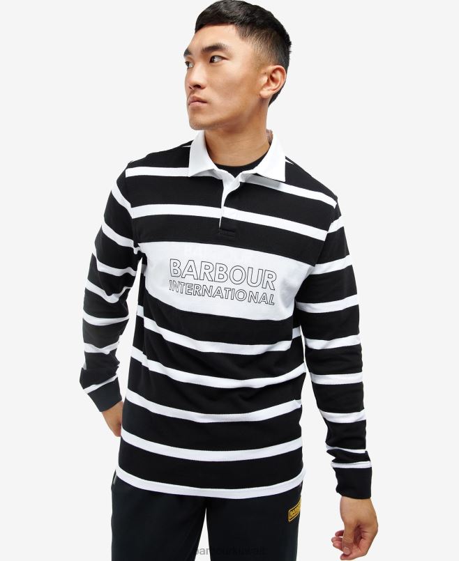 Barbour رجال قميص بولو مخطط طويل الأكمام الشمسية H2VVL739 ملابس أسود