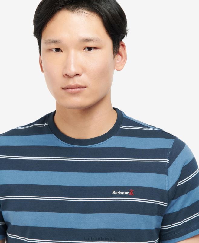 Barbour رجال تي شيرت مخطط كندراي H2VVL819 ملابس همسة بيضاء