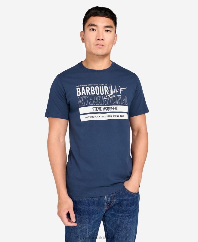 Barbour رجال تي شيرت برسومات باري H2VVL914 ملابس شارة زرقاء