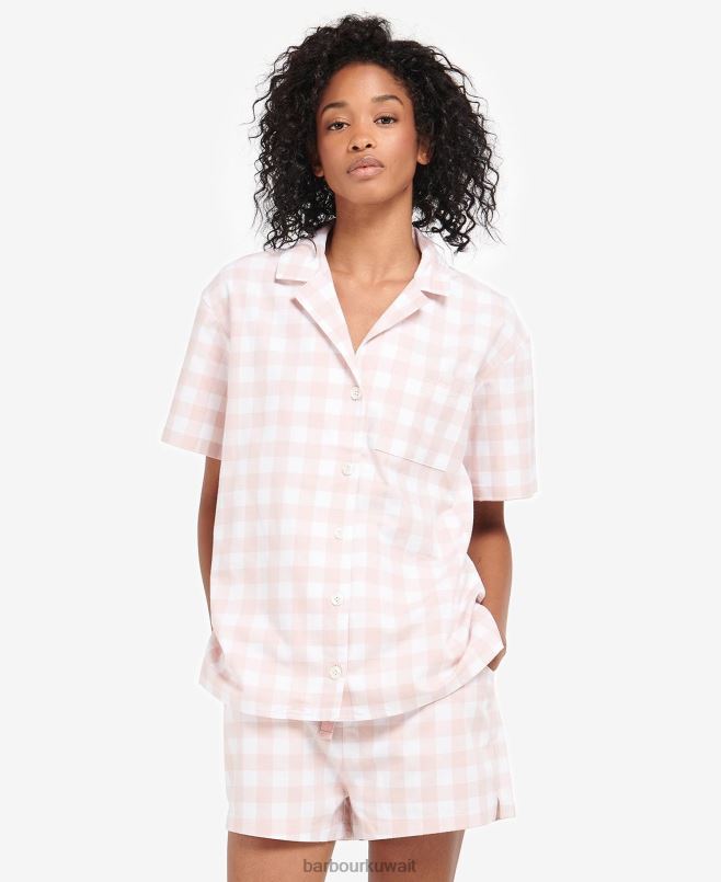 Barbour نحيف مجموعة etta gingham pj H2VVL2035 ملابس القماش القطني الوردي الفاتح