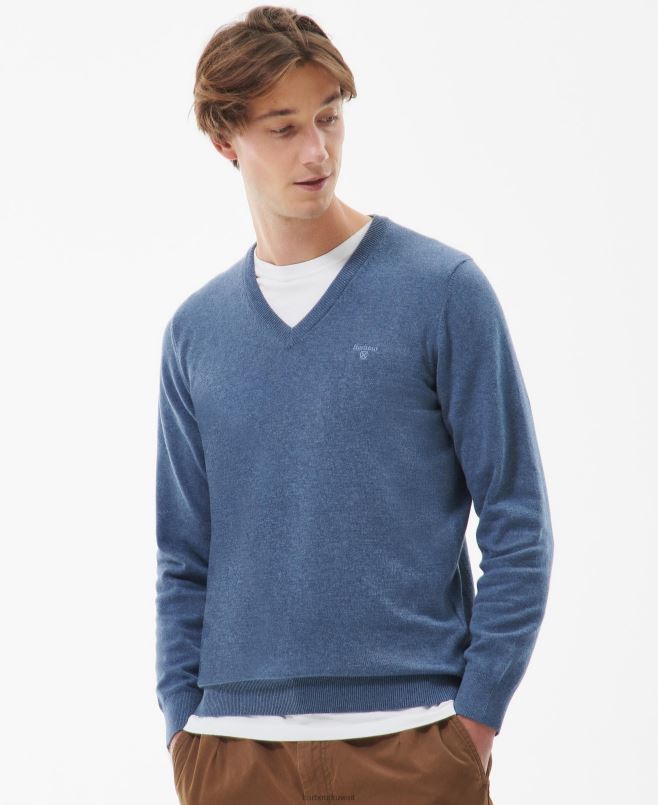 Barbour رجال كنزة بياقة على شكل حرف v من القطن بيما H2VVL1097 ملابس كوبالايت مارل